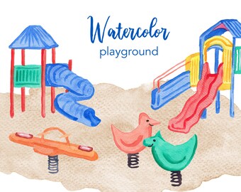 WATERCOLOR CLIPART, playground clipart, watercolour clipart set, commercial use, png files, children clip art, kids, png, digital, nursery