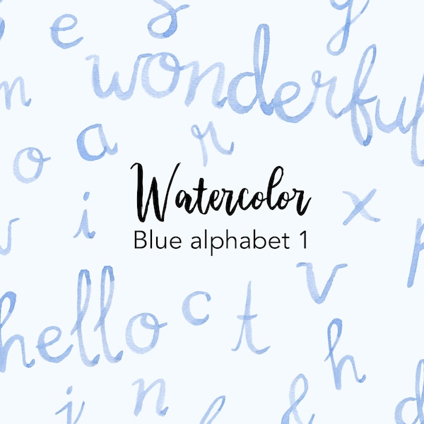WATERCOLOR CLIPART, blue alphabet 1 clipart, watercolour set, commercial use, png files, letter clip art, digital, handwriting, dusty pink