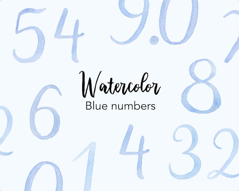 Blue Watercolor Number Clipart, Illustration Graphics (PNG File) - Etsy