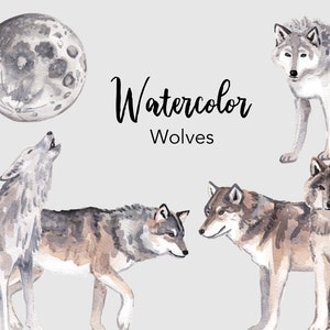 CLIPART AQUARELLE, clipart meute de loups, ensemble de cliparts aquarelle, utilisation commerciale, fichiers png, loups, bois, png, numérique, pépinière, forêt