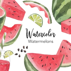AQUARELL CLIPART, Wassermelonen, Obst Clipart, Essen Illustrationen, Sommer, Melone, rot png art, Grafik für Kinder, Lime, Clip art