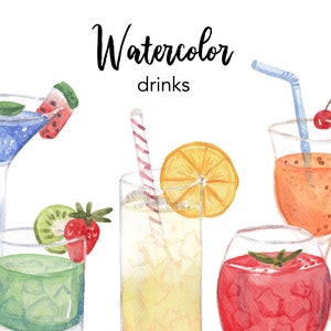 WATERCOLOR CLIPART, drink clipart, cibo, cucina, cocktail acquerello clipart set, uso commerciale, succhi di png file, ClipArt, digitale