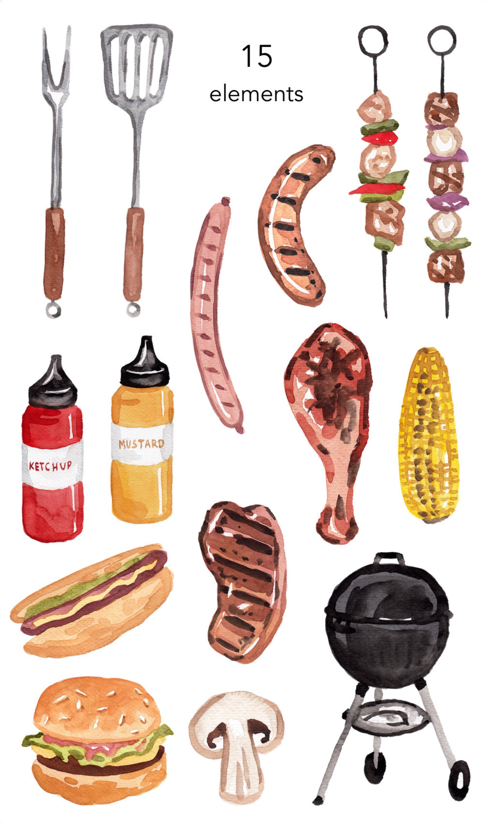 Watercolor BBQ Clipart Set, Grill, Food, Summer (PNG Files) - Etsy