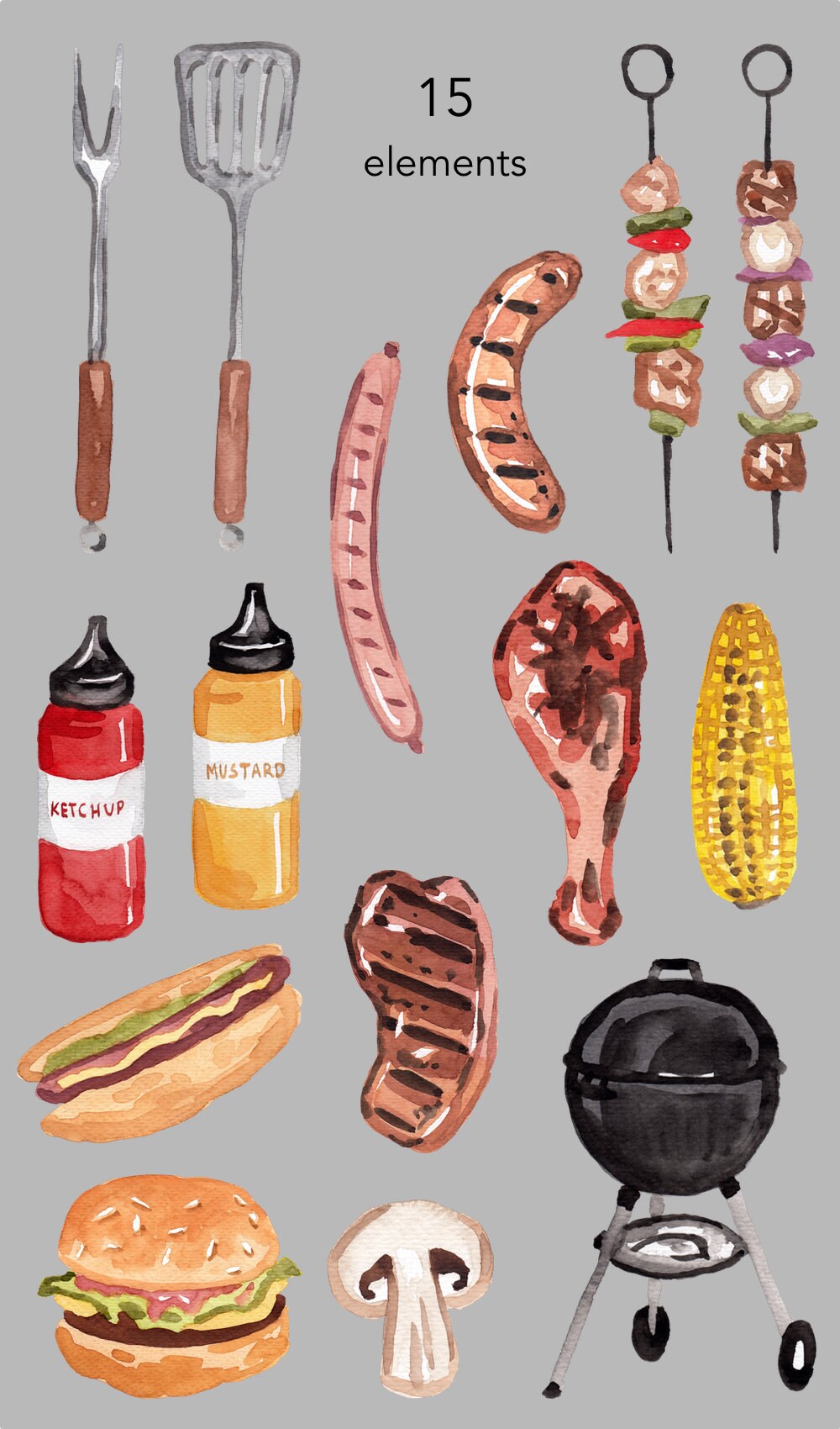 Watercolor BBQ Clipart Set, Grill, Food, Summer (PNG Files) - Etsy