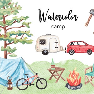 WATERCOLOR CLIPART, camping clipart, watercolour clipart set, commercial use, png files, adventure clip art, woodland, png, digital, forest