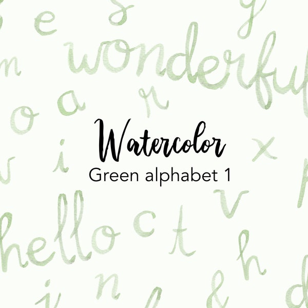 WATERCOLOR CLIPART, green alphabet 1 clipart, watercolour set, commercial use, png files, letter clip art, digital, handwriting, dusty pink