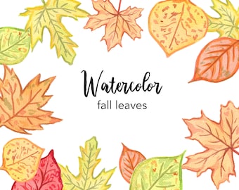 Watercolor Fall Leaves Clipart Set (PNG Files)