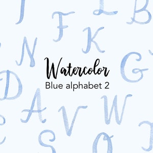 CLIPART ACQUERELLO, clipart alfabeto blu, set acquerelli, uso commerciale, file png, clip art lettera, png, digitale, scrittura a mano, polveroso