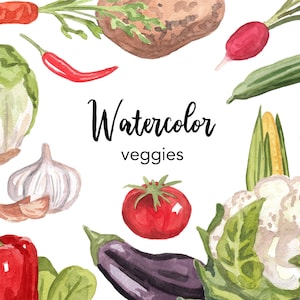CLIPART AQUARELLE, clipart légumes, nourriture, cuisine, ensemble d’aquarelle végétarienne, salade de concombre, utilisation commerciale, fichiers png, clip art, numérique
