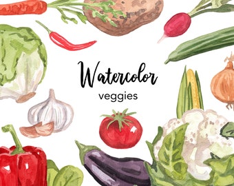 WATERCOLOR CLIPART, vegetables clipart, food, kitchen, veggie watercolour set, cucumber salad, commercial use, png files, clip art, digital