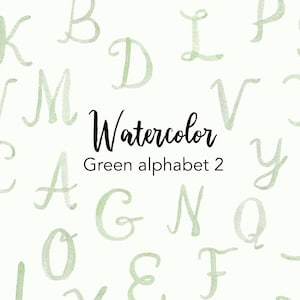 IMÁGENES PREDISEÑADAS DE ACUARELA, imágenes prediseñadas con alfabeto verde, conjunto de acuarelas, uso comercial, archivos png, imágenes prediseñadas de letras, digital, escritura a mano, rosa polvoriento