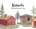 WATERCOLOR CLIPART, scandinavian huts clip art, watercolour clipart set, cabin, png files, cottage clip art, woodland, png, digital, nordic