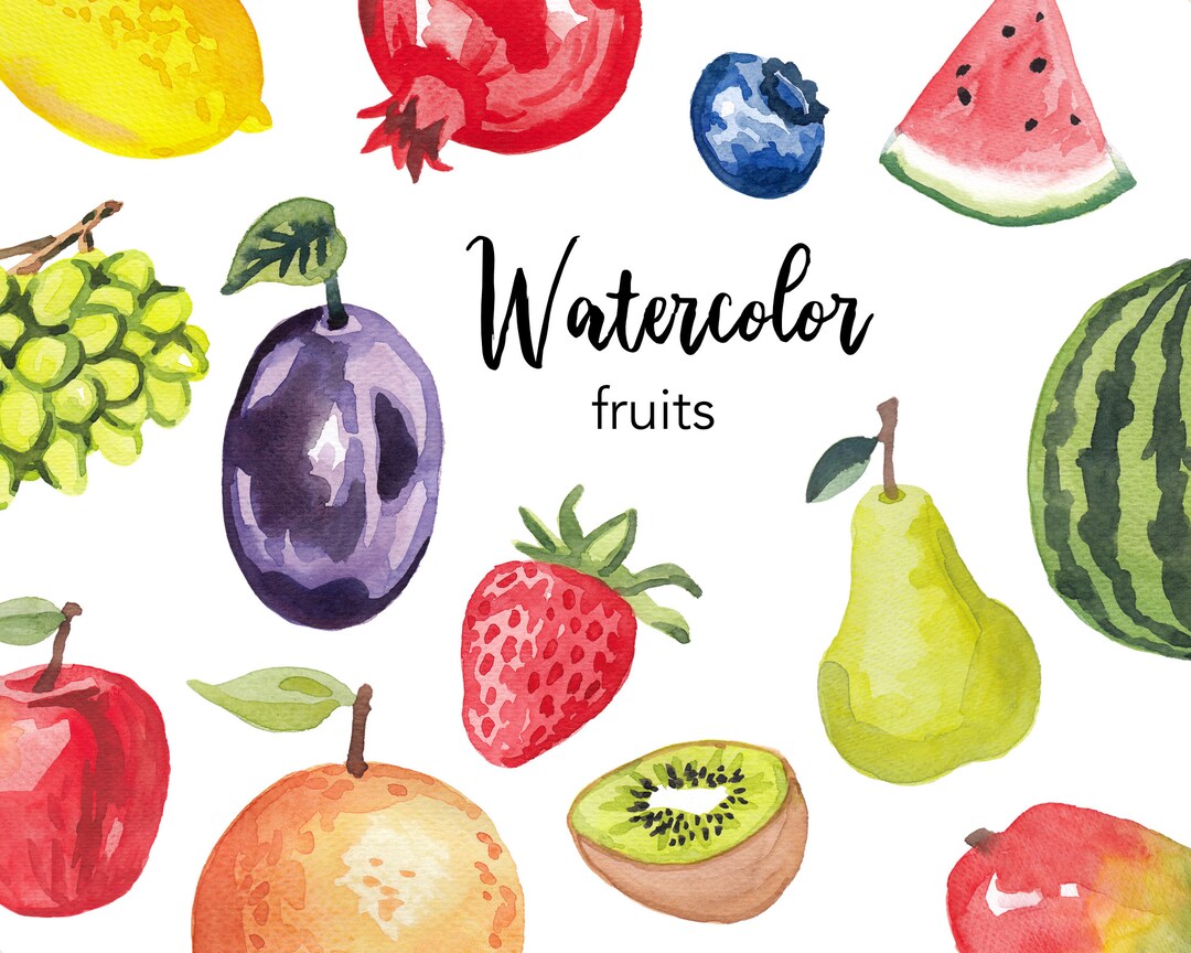 Watercolor Fruit Clipart Set, Tropical Kitchen PNG Files (digital ...