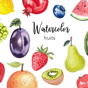 AQUAREL CLIPART, fruit clipart, eten, keuken koken tropische aquarel clipart set, commercieel gebruik, png-bestanden, illustraties, digitaal