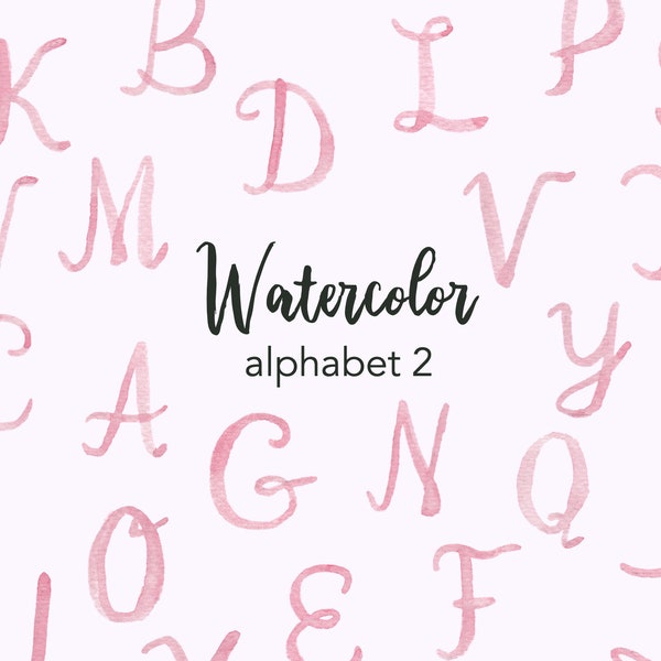 WATERCOLOR CLIPART, pink alphabet clipart, watercolour set, commercial use, png files, letter clip art, digital, handwriting, dusty pink