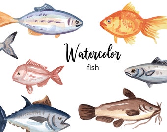 WATERCOLOR CLIPART, fish clipart, ocean beach summer vacation, watercolour sea clipart set, commercial use, png files, clip art, png digital