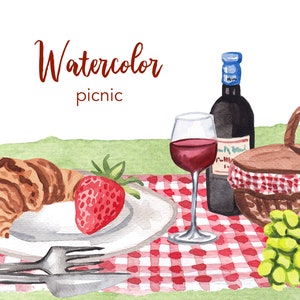 WATERCOLOR CLIPART, picnic clipart, food, kitchen, camping watercolour clipart set, commercial use, png files, clip art, png, digital