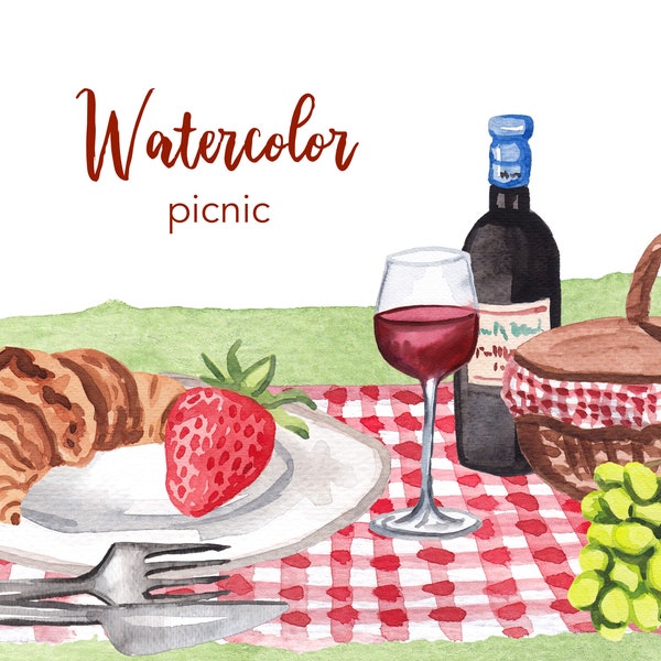 WATERCOLOR CLIPART, picnic clipart, food, kitchen, camping watercolour clipart set, commercial use, png files, clip art, png, digital