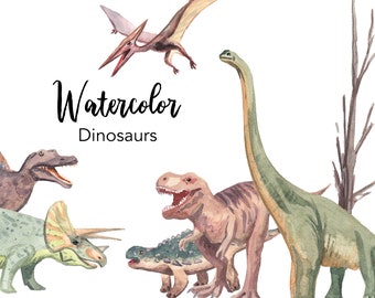 Watercolor Dinosaur Clipart, Dino Graphics, PNG Images (Digital Download)