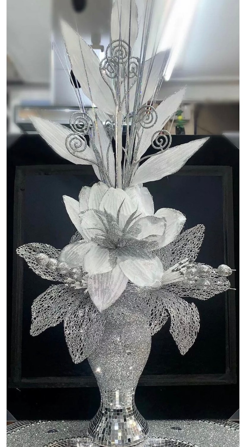 Crushed Diamond Vase with Flowers Etsy