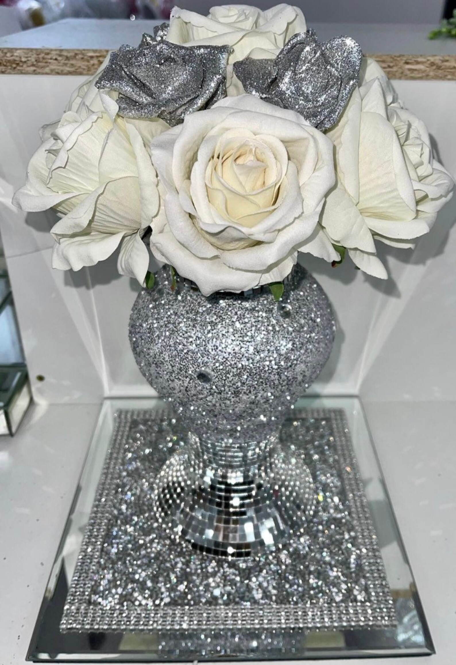 Crushed Diamond Vase with Flowers Etsy