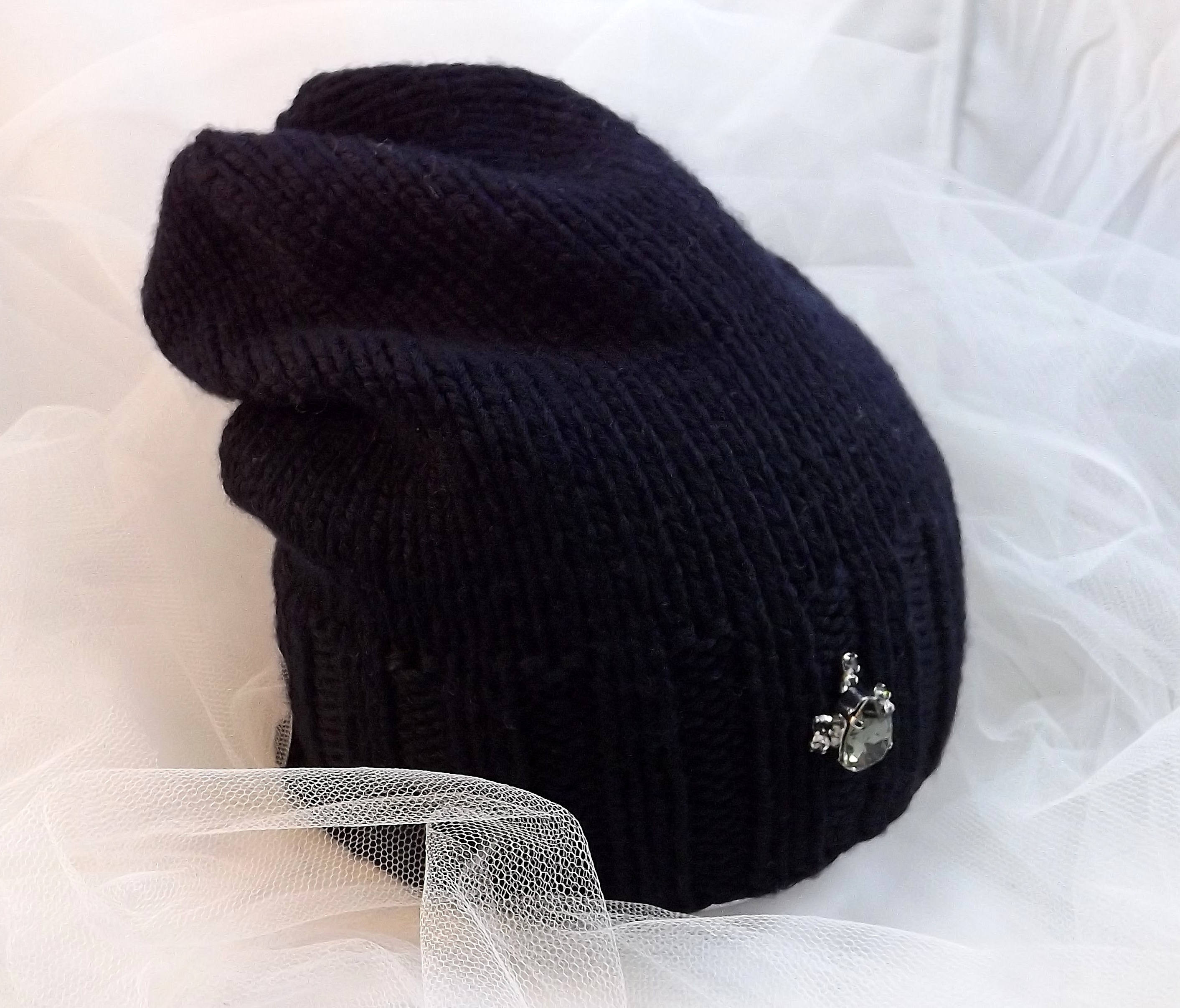 Navy blue knitted women beanie hat/100 merino wool slouchy Etsy