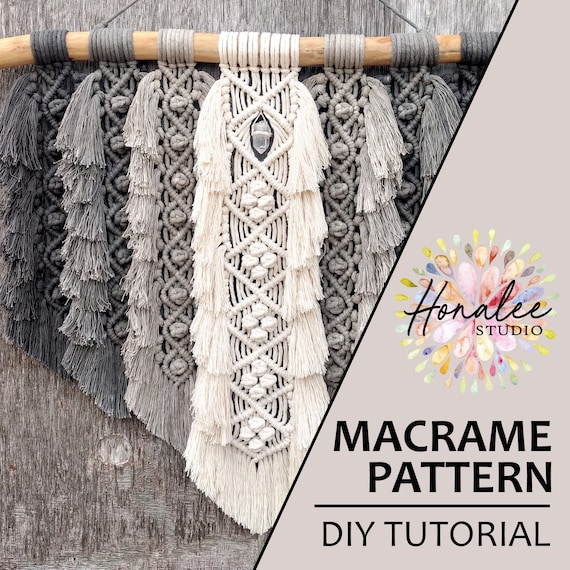 Macrame Pattern PDF Tutorial Download DIY Feather Fringe Wall Hanging - How to Dye Cord Ombre