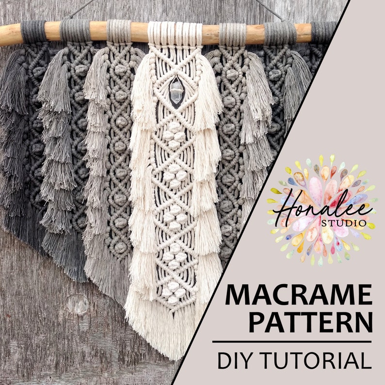 Macrame Pattern PDF Tutorial Download DIY Feather Fringe Wall Hanging - How to Dye Cord Ombre image 1