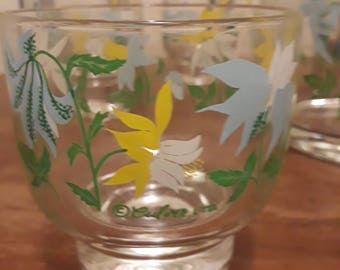 Vintage Culver Barware Glasses and Ice Bucket Culver Flowers Glassware and Ice Bucket Mid Century Modern Culver Barware