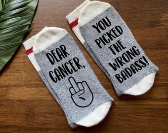 Cancer Socks-Cancer Picked the Wrong Badass-Cancer Gifts-Kicking Cancer's Ass-Cancer Survivor Gift-Breast Cancer Gifts-Chemo Gift