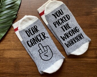 Cancer Socks-Cancer Picked the Wrong Warrior-Cancer Gifts-Chemo Socks-Cancer Gift Basket-Fuck Cancer