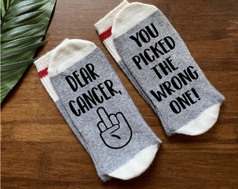 Chemo Socks-Cancer Picked the Wrong One-Cancer Gifts-Fuck Cancer Socks-Cancer Gift Basket-Chemotherapy Treatment