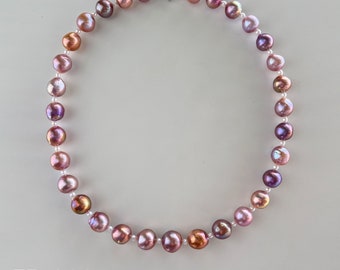 18 "natürliche Süßwasser bunte Edison Barockperle und kleine weiße Perlenkette / Einzigartiges Design / handgemachter Schmuck / massives S925 Silber