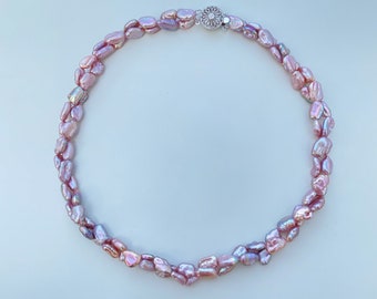 Collana di perle barocche Keshi viola naturali d&#39;acqua dolce da 16&quot; / Gioielli fatti a mano dal design unico / Argento massiccio S925 / Regalo di gioielli per lei