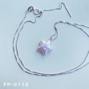 17.7 &quot; Natural Freshwater Star Pentagram Baroque Pearl Pendant Necklace / Adjustable length / Unique Handmade Jewelry / Solid S925 Silver