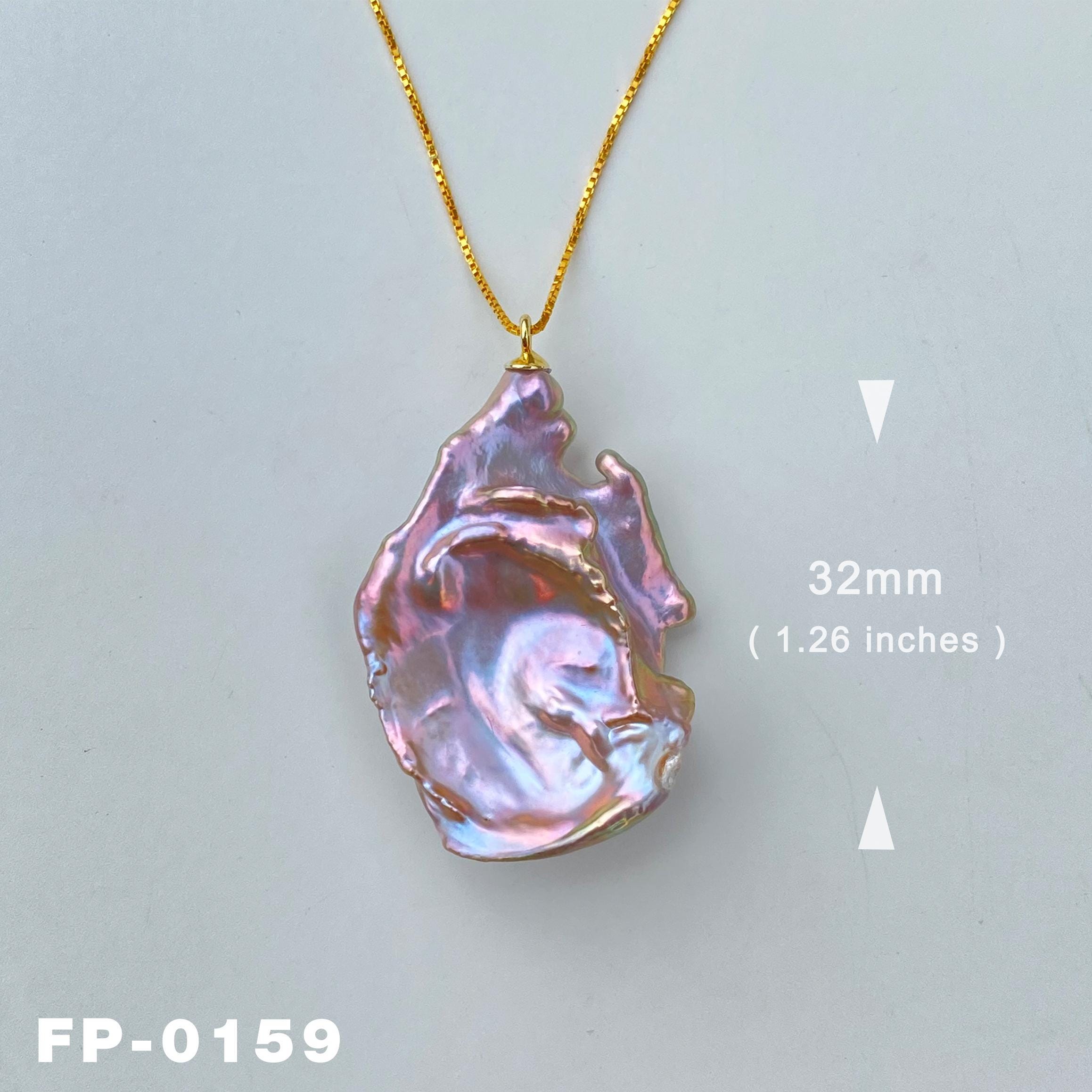 32 mm Natürliche Süßwasser Lila Regenbogen Keshi Barock Perle Anhänger Halskette / Länge verstellbar / Perfektes Schmuck Geschenk