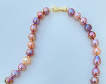 16.9インチ 天然淡水カラフルエジソンバロックパールネックレス / 9mm