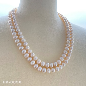 6-7 / 7-8 mm Premium Natürliche Choker in der Nähe von Runde Süßwasserperlen Halskette Doppelstrang Halskette Jahrestag Brautschmuck Geschenk für Sie