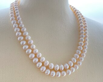 Collana girocollo di perle d&#39;acqua dolce quasi rotonde naturali di alta qualità da 6-7/7-8 mm, collana a doppio filo, regalo di anniversario per lei.