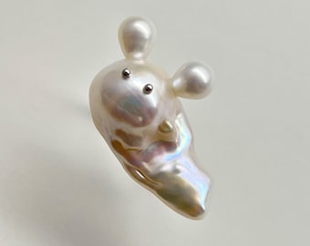 Large Baroque flame ball Pearl Ring Freshwater Flame ball Pearl Ring Big Size Fireball Pearl Ring Open S925 Silver Gift For Her