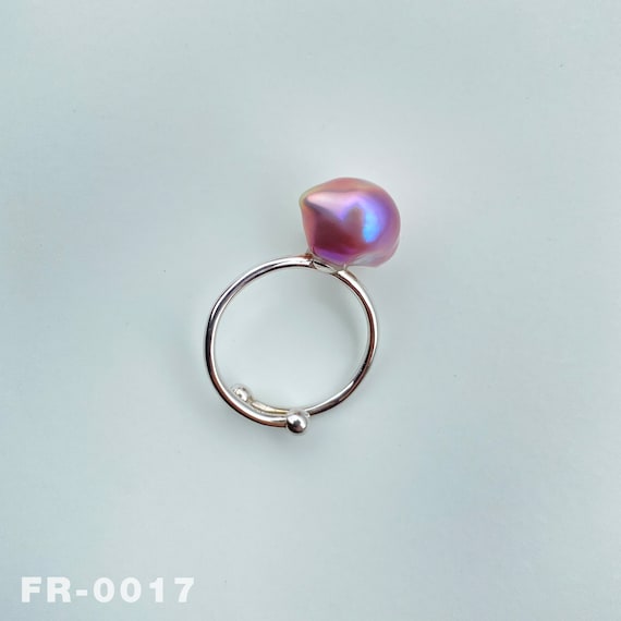 S925 Sliver Freshwater Heart Pearl Ring Double Pearl Ring Round Purple Pearl Open Ring Special Gift For Her