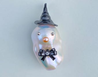 Süßwasser Feuerball Barock Perle Anhänger Halskette / Einzigartiges Perlenschmuck-Design / Perfektes handgemachtes Halloween-Geschenk