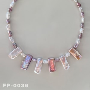 16.7 Inches Natural Freshwater Keshi Pearl & Rectangular Baroque Pearl Necklace AAAA+ Color Contrast | Sterling Silver for Her Uniquel Gift