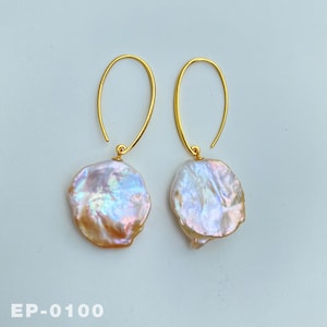 24mm Large Natural Freshwater Petal Keshi Pearl Earrings / 14K Gold Plated Sterling Silver / Unique Handmade Nature-Inspired Accessory Gift
