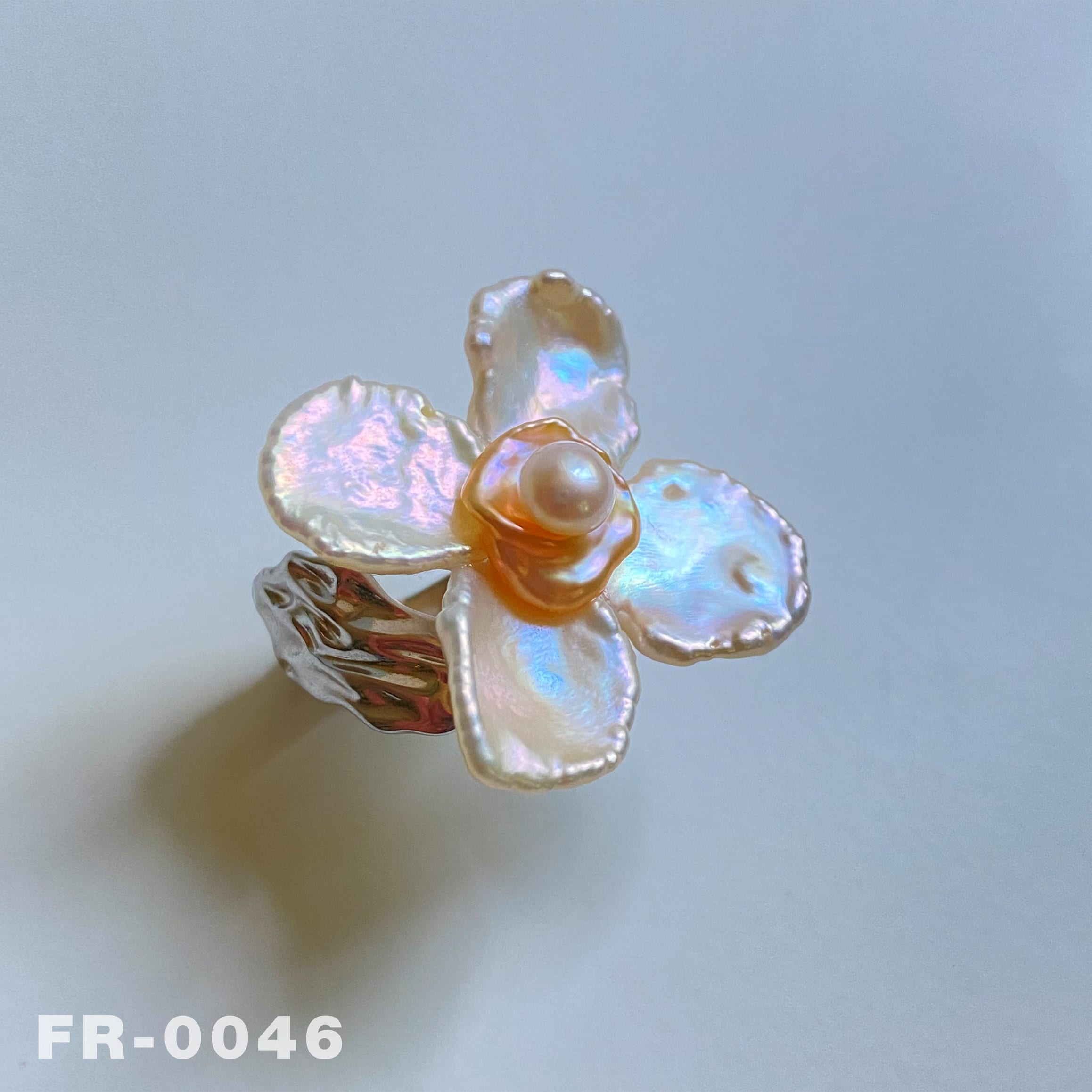 Anello Regolabile Con Perla Keshi Viola D'acqua Dolce E Cristalli, Placcato Bianco, Rame