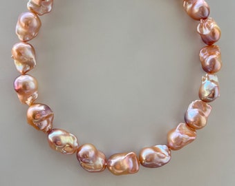 15.5 " Natural Freshwater Gold & Purple Rainbow Flame Fireball Pearl Necklace/ Aurora Baroque Pearls For Your Unique Pearl Jewelry Design