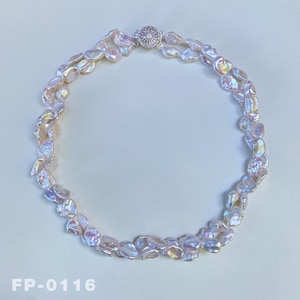 16 &quot; Natural Freshwater White Keshi Baroque Pearl Necklace / Unique design Handmade Jewelry / Solid S925 Silver / Women&#39;s Perfect Gift