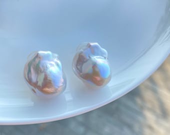 Solid 18K Gold Premium Baroque Pearl Earrings Flame ball Fireball Pearl Earrings Stud Bridesmaid Jewelry Wedding Jewelry Gift for Women