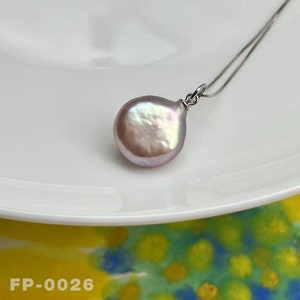 17-18mm Natural Freshwater Coin Baroque Pearl Jewelry handmade Pendant Necklace / Adjustable length / Unique Jewelry / Solid S925 Silver