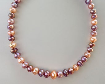 Collana di perle Edison arcobaleno colorate naturali da 10,2-13,8 mm, perle di filo, alta lucentezza metallica, collana di perle Edison d&#39;acqua dolce per il tuo design unico